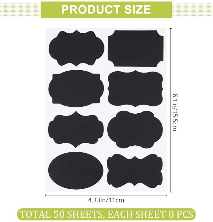 CRASPIRE 400Pcs Chalkboard Labels PVC Blackboard Labels Stickers Waterproof Reusable Erasable Blank Stickers Mixed Shapes Peel and Stick for Pantry Jar Canisters Office Home Kitchen