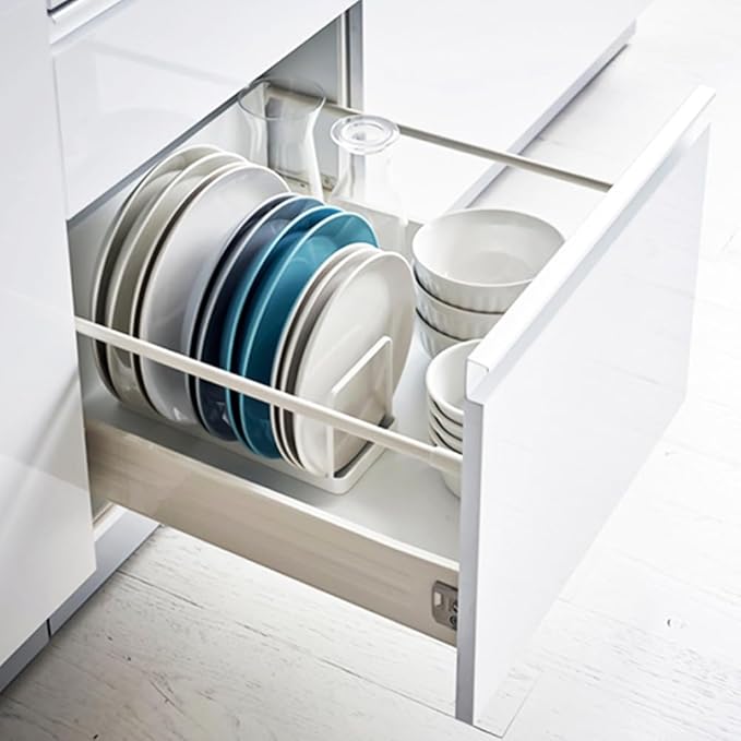 2 Pack Metal Dish Plate Storage Rack Kitchen Storage Cabinet Organizer Pot Lid Holder Multifunctional Dying Display Rack for Pad Pans Pots, Bakeware, Trays, Cutting Boards (White)