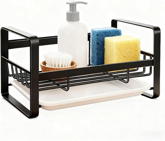 Dish Brush and Sponge Holder, Sink Caddy Organizer with Catch Water Tray, Stainless Steel Sinkware Organizer for Kitchen Countertop