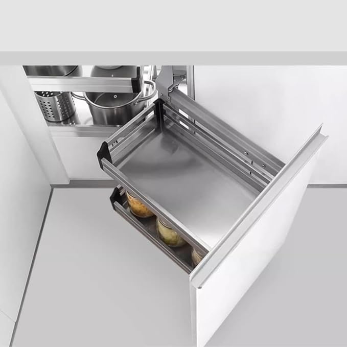 4-Shelf Corner Cabinet Pull Out Organizer, 2 Tier Slide Out Kitchen Cabinet Organizer Blind Corner Cabinet Storage Shelf Chrome for Right Handed Open Kitchen Cabinet