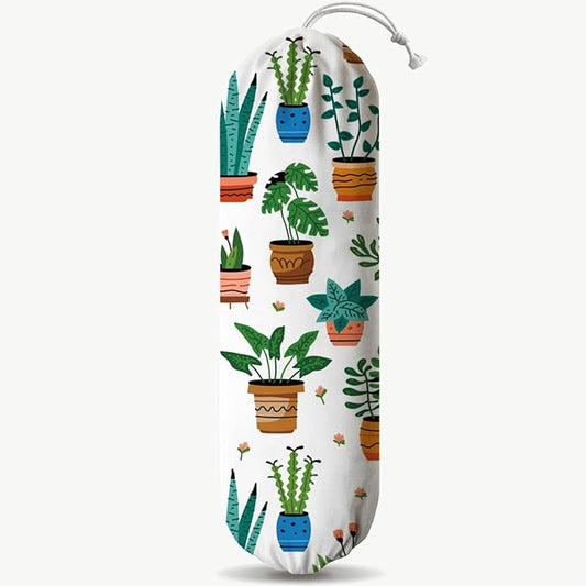 Plants Plastic Bag Holder, Reusable Washable Shopping Bags Storage Carrier, Animal Prints Fabric Garbage Trash Bag Dispenser for Home Kitchen Pantry Cabinet, Wall Mount, Kitchen Housewarming Gifts