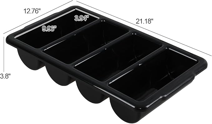 4 Pack Silverware Bin with 4 Compartment, Plastic Cutlery Trays for Restaurant, Black