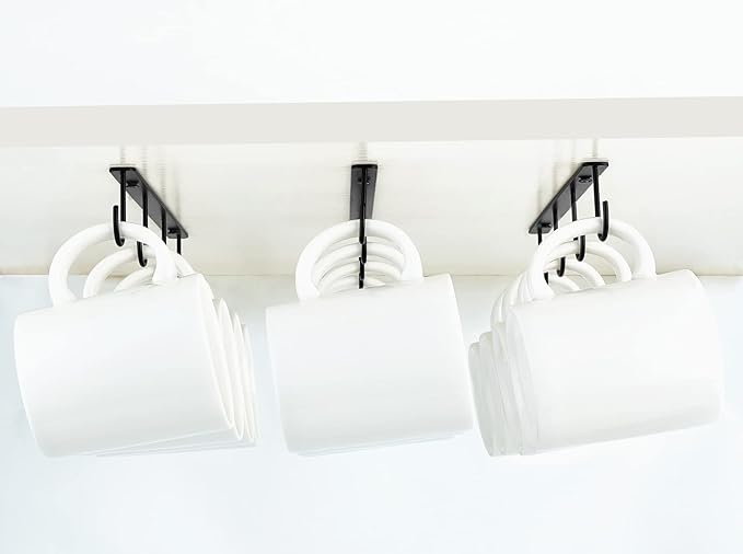 Mkono Under Cabinet Mug Hanger Set of 3 Metal Mug Hooks Coffee Cup Holder with 12 Hooks Simple Coffee Mug Organizer for Cabinet Shelf Modern Mug Storage Display Rack for Kitchen, Black