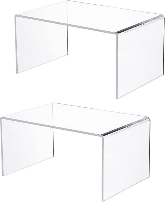 2 PC of 12'' Extra Large 5mm Thickness Clear Acrylic Risers, Acrylic Display Risers Shelf Showcase Fixtures for Jewelry, Display Stand for Amiibo Funko POP Figures, Cupcakes, Food Display, Cabinet- (12''x7.75''x6'', 2 sets