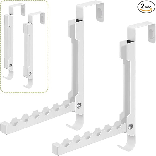 2-Pack Foldable Over The Door Organizer Hanger, 7-in-1 Space Saver with 6 Grooves & 1 Always-Usable Hook for Coat, Bag, Towel - Ideal for Entryway, Bedroom, Bathroom, Dorm, Travel, White