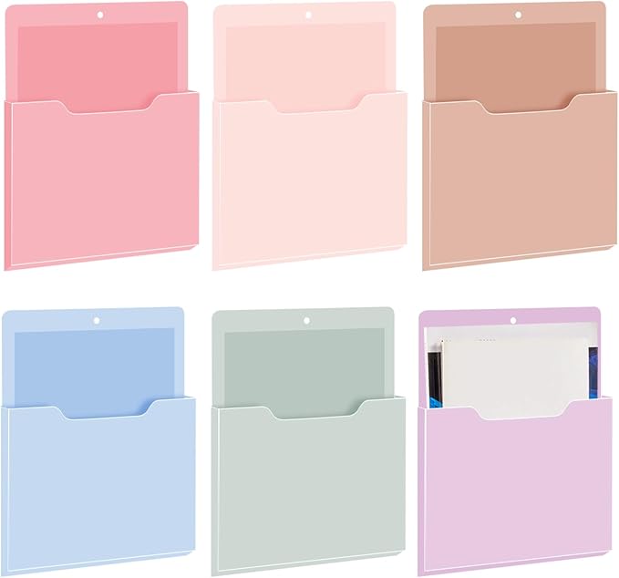 Fuutreo 6 Pcs Magnetic Wall File Organizer Magnetic Wall File Holder Refrigerator Magazine Holder for Mail Letters Paper(Aesthetic Color,12.2 x 9.4 Inch)