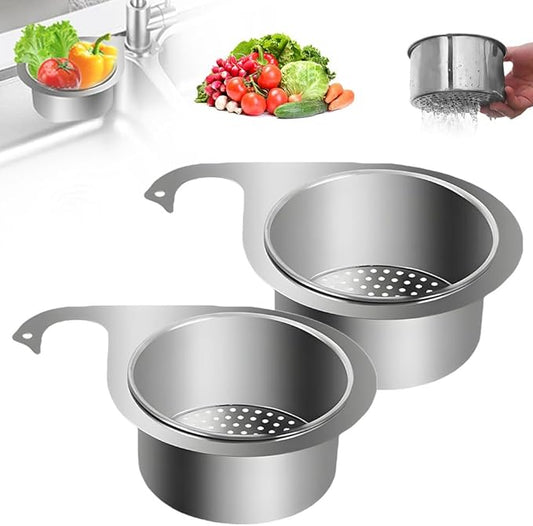 Drain Basket for Kitchen Sink, Stainless Steel Swan Sink Strainer Basket, Multifunction Hanging Sink Strainer Colander Drain Basket Quick Drain Kitchen Tools for Hanging Filter Basket Food Waste (2)