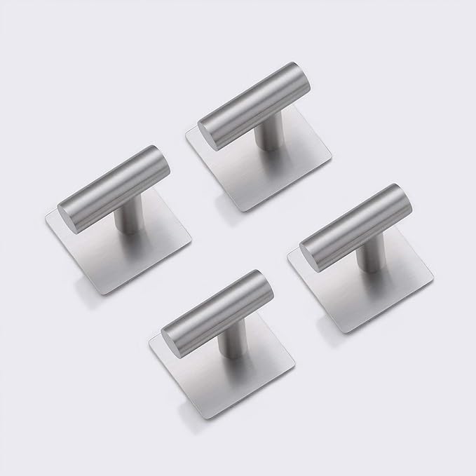 kesink Adhesive Towel Hook 4 Pack, Bathroom Wall Hooks, Sticky Coat Hooks for Hanging, Closet, Robe Hook SUS304 Stainless Steel Brushed, BTH7204-2-P4
