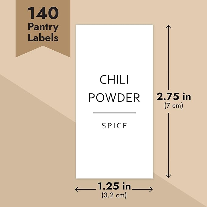Talented Kitchen Spice Jar Labels - Minimalist Waterproof Kitchen Organization - Preprinted Spice Labels - Kitchen Pantry Organization Stickers - 140 Pack, 2.75 x 1.25 in, Black on White