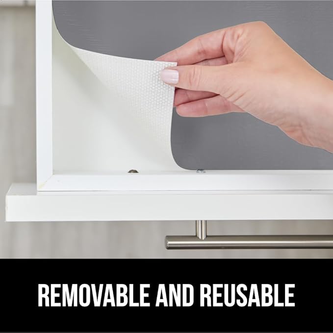 GORILLA GRIP DripGuard Shelf Liner, Non Adhesive Drawer and Kitchen Cabinet Protector, 24x240 Inch, Slip Resistant BPA Free Smooth Surface Plastic Liners for Cabinets, Bathrooms, Closets, Gray