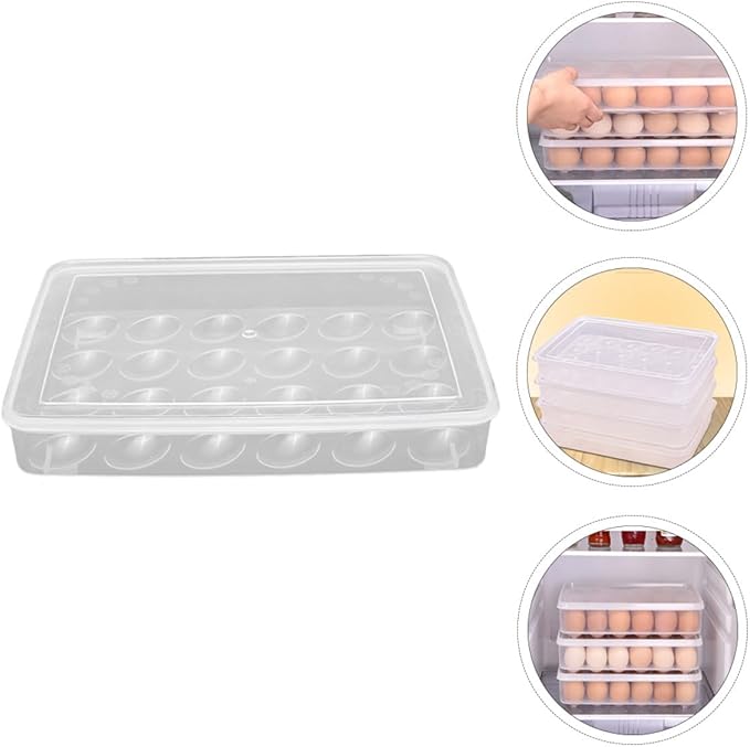 VERDANVERSE 2pcs Refrigerator Egg Storage Box with Lid, 24-Grid Protective Egg Holder Tray Set for Fridge Organization and Freshness Preservation