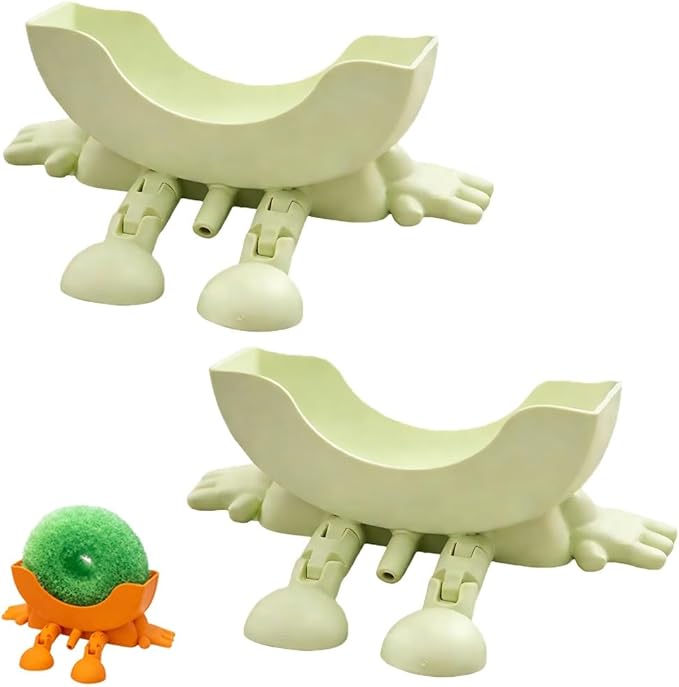 Fun Sponge Stand, 3D Printed Sink Draining Sponge Holder, Cute Sitting Kitchen Caddy Gadgets with Hanging Legs, Countertop Organizer for Sink Edge & Counter Decor, For Daily Cleaning(Green*2)