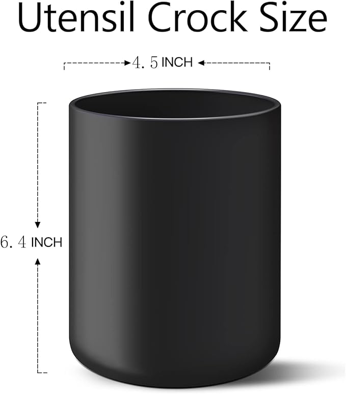 demany Black Utensil Holder for Kitchen Countertop Easy to Clean, Matte Ceramic Cooking Utensil Crock for Counter, Spatula Holder for Farmhouse Décor 4.6×6.5 INCH