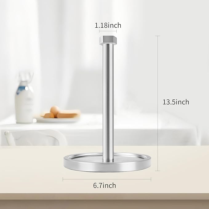 Paper Towel Holder Countertop, Stainless Steel Paper Towel Holder -Weighted Base, One-Handed Tear, Black Kitchen Roll Holder, Non-Slip Protect The countertop-New Silver