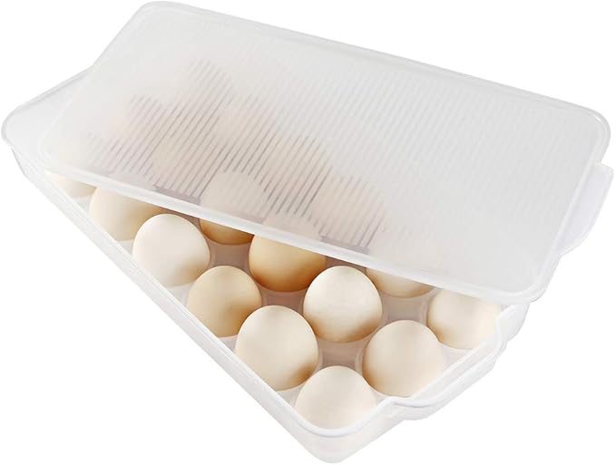 Eslite Covered Egg Holder,Egg Storage for Refrigerator,Fits 18 Eggs,Pack of 2