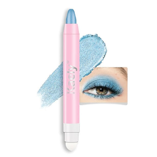evpct 1Pcs Sky Blue Shimmer Cream Eye Shadow Brightener Sticks for Eyes Waterproof Pigmented, Double Ended Cream Eyeshadow Stick Pencil Pen with Applicator, Eye Shadow Palette Highlighter Makeup 10