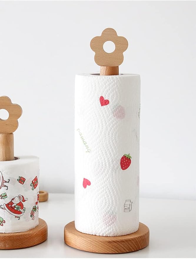 Paper Towel Holder, Wooden Kitchen Roll Stand Organizer Free Standing, Housewarming Gift Present for Friends