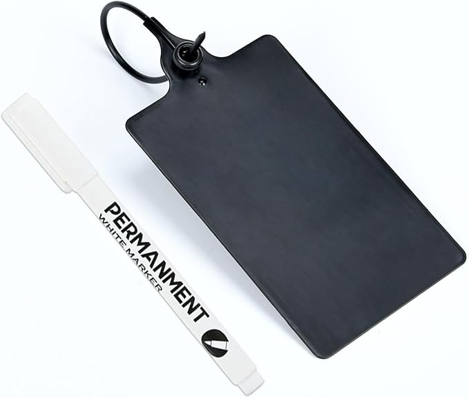 LeadSeals 100 Black Plastic Tags Shipping Tags Water Proof Tags for Labeling Shipping Labels Security Seals Writable Marker Ties Hanging Tags Storage Tag with One Marker Pen, 252*58 mm