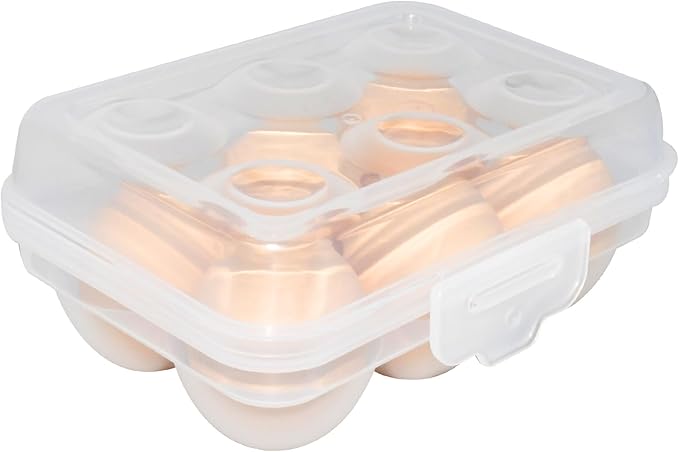Large Egg Holder for Fridge Camping, Portable Egg Tray Carrier with Lid, Stackable Egg Storage Container with Safety Buckle (6 Grids Egg Tray)