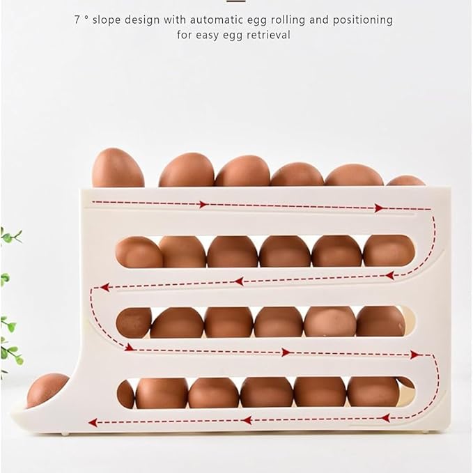 30 Eggs Egg Holder for Fridge - Auto Rolling Fridge Egg Organizer, Space-Saving Egg Dispenser Holder, 4 Tiers Fridge Egg Rack Large Capacity Egg Dispenser for Refrigerator (Grey)