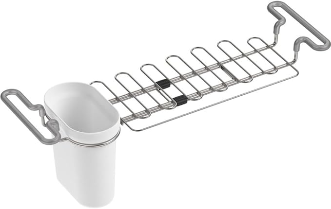 Kohler K-5473-0 Multi-Purpose Over-The-Sink Drying Rack, Caddy with Kitchen Towel Bar Holder, Soaking Cup. Expandable 14.6" to 17.6", White