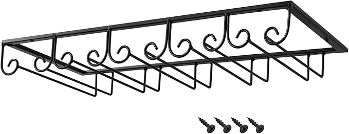MOCOUM Under Cabinet Wine Glass Rack Stemware Rack, Wine Glasses Hanger Rack Wire Wine Glass Holder Storage Hanger for Cabinet Kitchen Bar (Black, 5 Rows 1 Pack)
