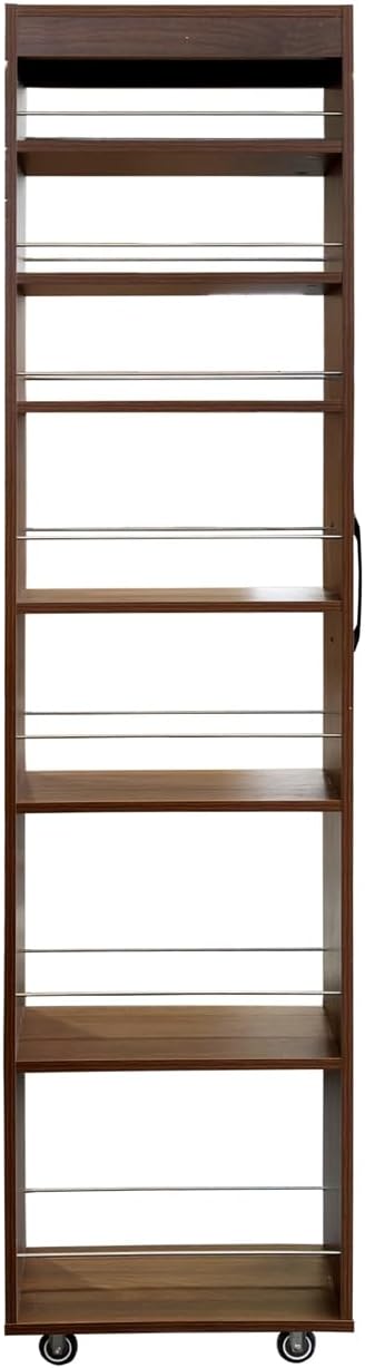71-Inch Slim Storage Cart on Wheels, Walnut 7-Tier Tall Slide Out Kitchen Pantry Cabinet with Anti-Fall Bars, Rolling Utility Cart with Metal Handle for Kitchen Dining Room Small Spaces