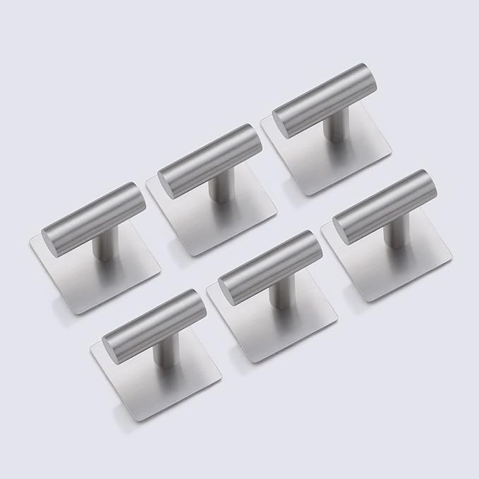 kesink Towel Hook 6 Pack Adhesive Bathroom Robe Hooks, Sticky Coat Hooks for Hanging, Closet, Coat Hook SUS304 Stainless Steel Brushed, BTH7204-2-P6