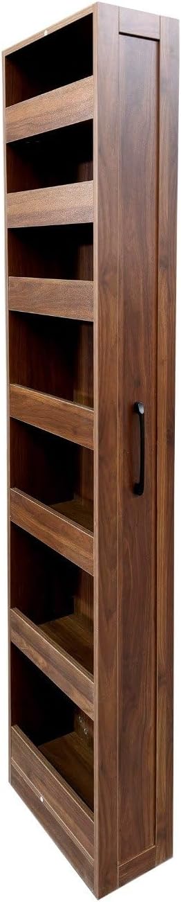 7-Tier Slim Pull-Out Storage Cabinet 15.75" W x 70.75" H Narrow Pantry Organizer Shelf for Kitchen Between Refrigerator Counter Gap, Walnut