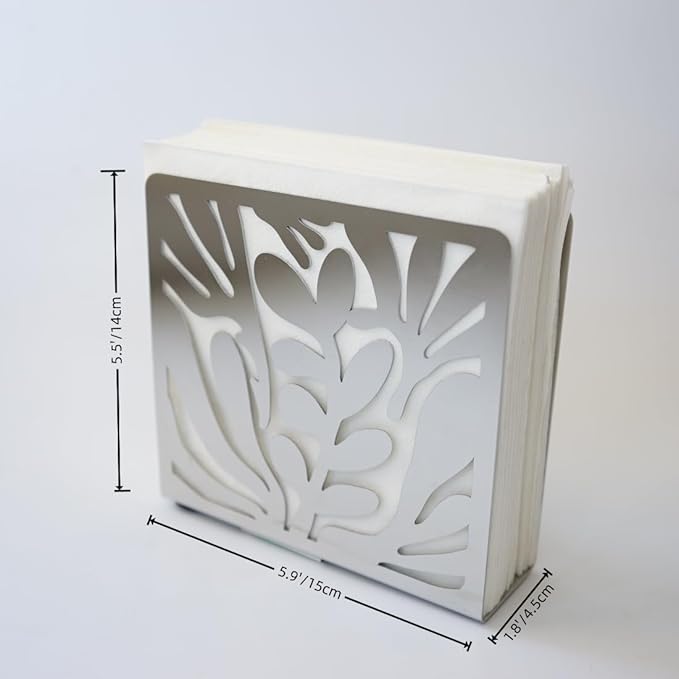 Stainless Steel Silver Modern Art Leaves Silhouette Tabletop Napkin Holder For Table/Freestanding Tissue Dispenser