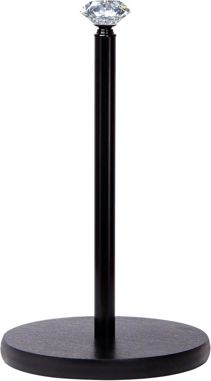 Paper Towel Holder Countertop, OBODING, Crystal Paper Towel Stand Holder, Black Solid Wood Weighted Paper Towel Holders for Standard and Large Size Rolls (Black)