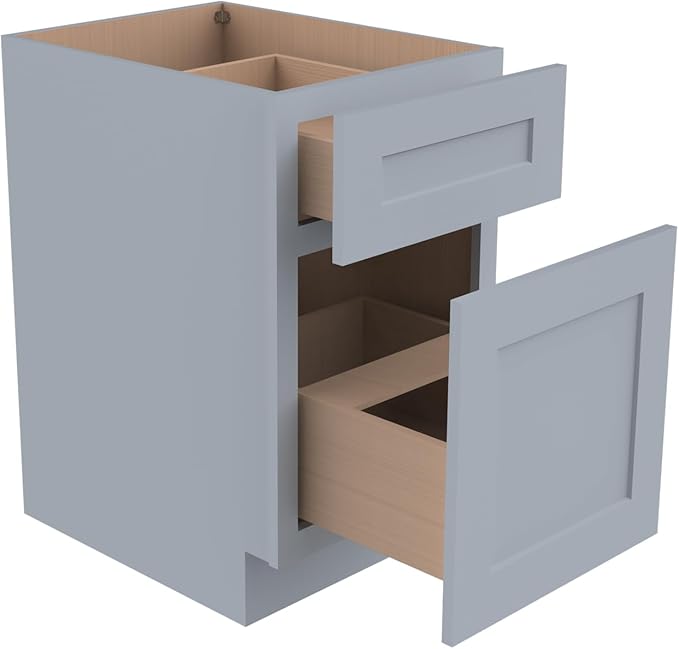 2-in-1 Pull-Out Trash Can Cabinet Solid Wood Frame Freestanding Dual Bin Storage & Organizer Drawer Soft-Close,Shaker & Newtown Style for Kitchen (SK-Grey, 18" W x 24" D x 34.5" H)