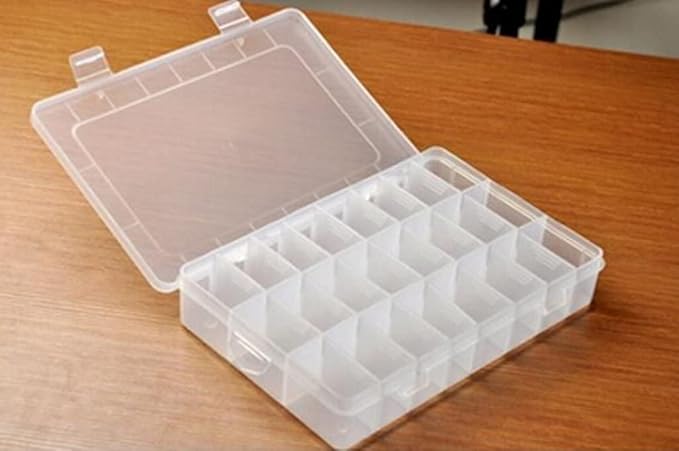 Kamay's Large Transparent Thick Hard 24 Grids Adjustable Compartment Slot Plastic Craft Storage Box Organizer For Toy Desktop Jewelry Accessory Drawer Or Kitchen Removable Dividers Container