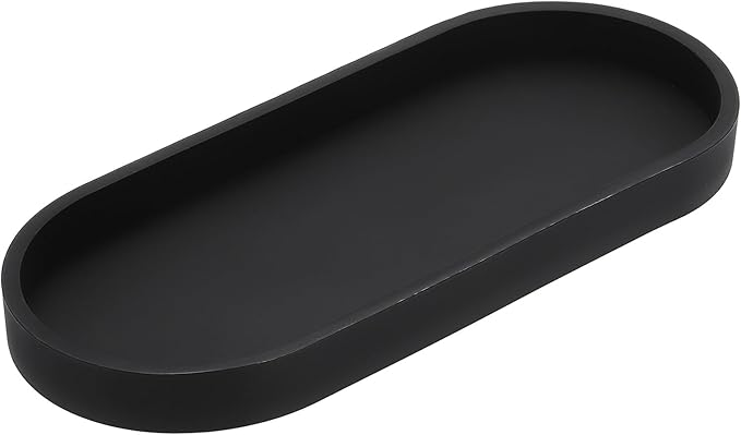 uxcell Bathroom Vanity Tray, 9.8" x 4" Oval Silicone Soap Dispenser Trays, Shatterproof Kitchen Sink Organizer for Soaps Keys Candle Trinket, Black