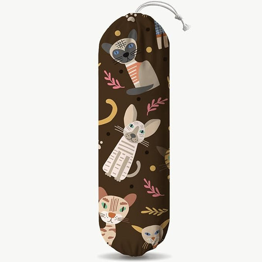 Cartoon Cat Plastic Bag Holder, Wall Mount Plastic Bags Organizer Dispenser, Grocery Bags Storage Holder for Home Kitchen Camper, Housewarming Gifts, Kitchen Pattern Garbage Bag 39