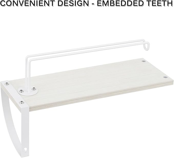 BTY Paper Towel Holder with Shelf Farmhouse Paper Towel Holder Wall Mount Spice Rack Wood Storage Shelf with Paper Towel Roll Holder for Kitchen Pantry Bathroom White