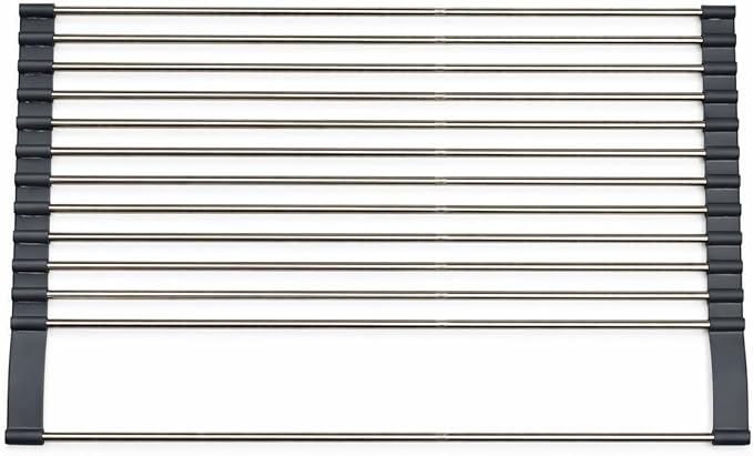 Roll Up Dish Drying Rack Over the Sink, Expandable Stainless Steel Foldable Kichen Sink Drainer, Heat Resistant Space Saving Design