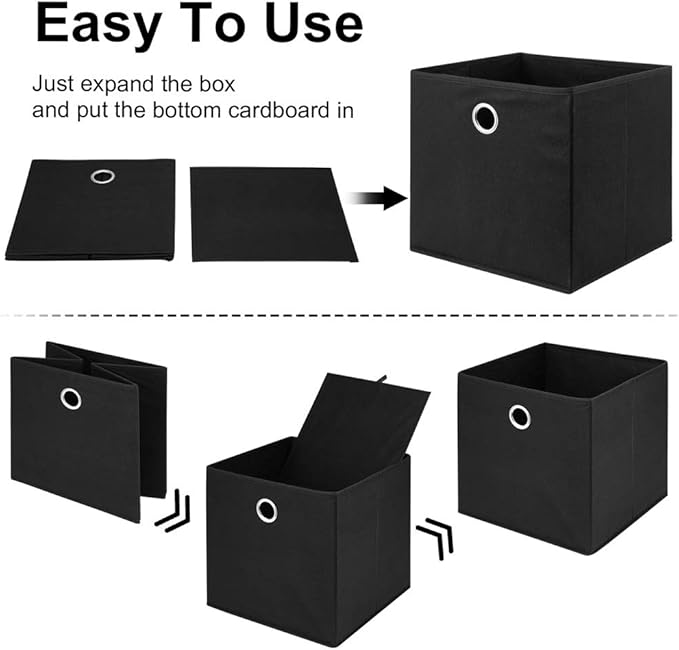 Black Storage Cube Bins 11x11x 11 Inch Cubes Organizer Storage Bins Foldable Fabric Strorage Boxes Collapsible Cubicle Storage Baskets Cloth Cube Inserts Storage Drawer for Cube Organizer QY-SC18-3