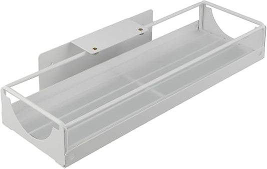 Expandable Under Sink Storage Rack for Countertop Cabinet, Stainless Steel Sliding Organizer with Retractable Rails, Adjustable Kitchen Bathroom Shelf, White