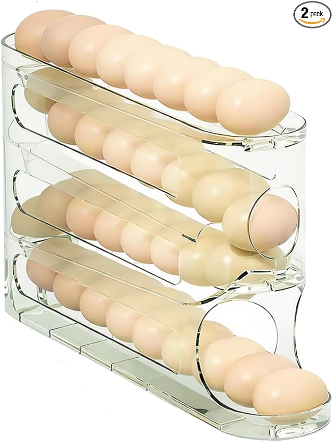 Egg Holder for Fridge, Automatic Rolling Dispenser, Space-Saving Organizer for Refrigerator and Countertop, 30 Large Eggs Capacity (Green)