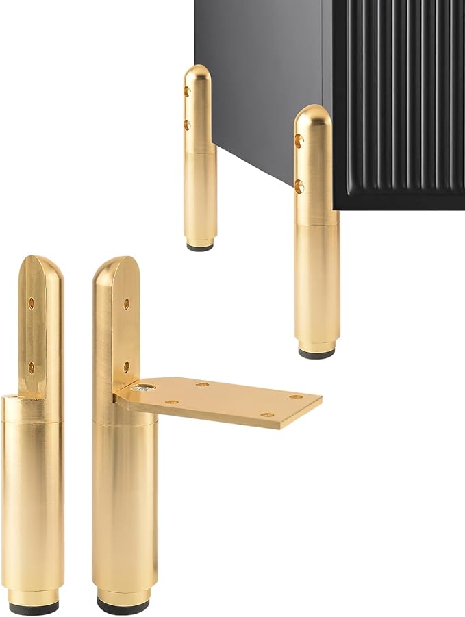 4 Pack Adjustable Furniture Legs Golden 3.3-4.5 Inch Coffee Table Height Extenders Nightstand Legs Replacement Support Metal Feet Desk Legs