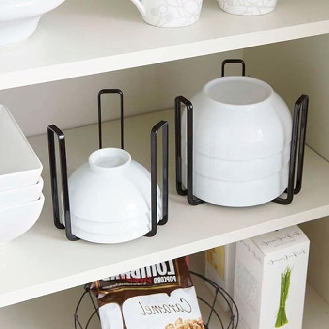 Dinnerware Bowl Plate Holder Fit for 6.5 Inches Diameters Bowl, Metal Bowl Storage Dying Display Rack for Kitchen Drawer, Countertop, Cabinet, Shelf, Cupboard (Black, Small 2PCS)