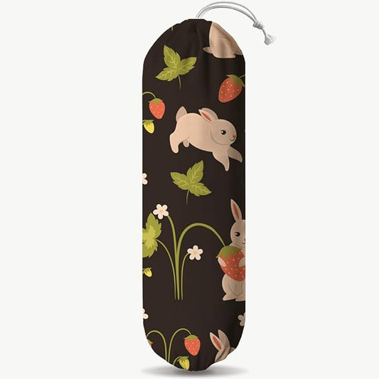 Rabbits Plastic Bag Holder, Reusable Washable Shopping Bags Storage Carrier, Fabric Garbage Trash Bag Dispenser for Home Kitchen Pantry Cabinet, Wall Mount, Kitchen Housewarming Gifts