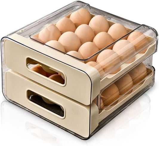 Koja 32-Egg, 2-Drawer Stackable Storage Container Holder for Refrigerator. Smooth Slide-out Drawers. BPA-free Kitchen Organizer, Space-Saving, Easy Access Design for Fridge. Durable and Leak-Proof