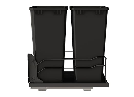 Rev-A-Shelf Double Pullout Trash Can for Under Kitchen Cabinets 50 Qt. 12.5 Gallon w/Soft-Close Slides for 21” Base Cabinets Black, 53WC-2150SCDM-218