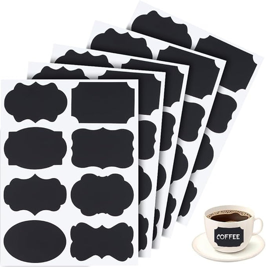 CRASPIRE 400Pcs Chalkboard Labels PVC Blackboard Labels Stickers Waterproof Reusable Erasable Blank Stickers Mixed Shapes Peel and Stick for Pantry Jar Canisters Office Home Kitchen