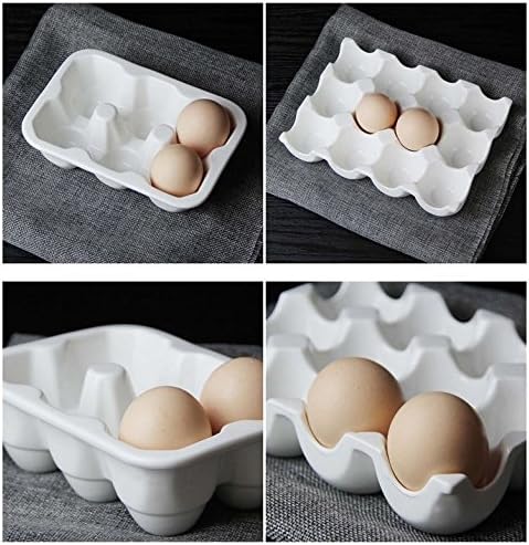 Leoyoubei 12 Cups Egg Holder for Fridge,Egg Tray Holder,Pretty Ceramic Egg Plate,7.5X5.5X1.5" Kitchen Restaurant Fridge Storage and Cookable Egg Porcelain Decorative Crate White-Heat Resistant