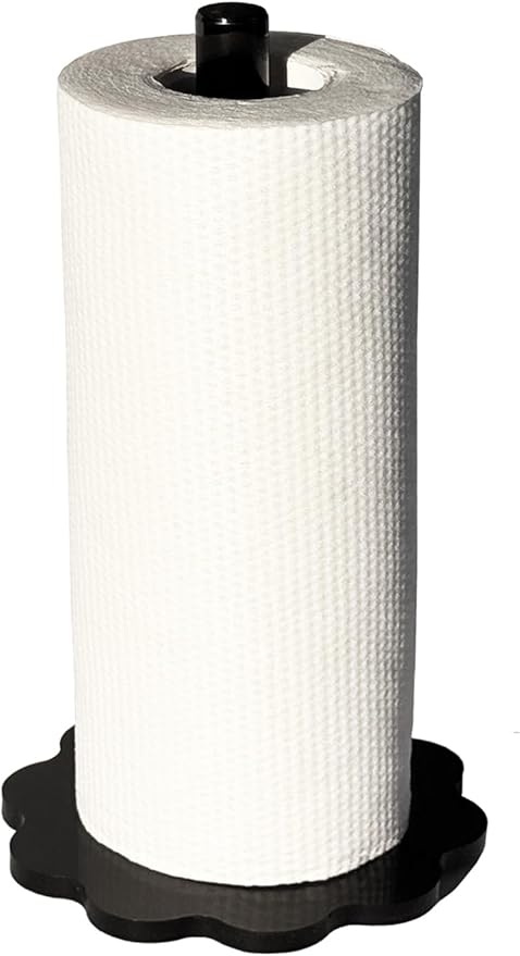 Paper Towel Holder Countertop,Black Acrylic Standing Paper Roll Holder Thickening Sturdy Scalloped Base, Paper Towel Dispenser Stand for Kitchen Bathroom (Black Acrylic, 5.9 inch)