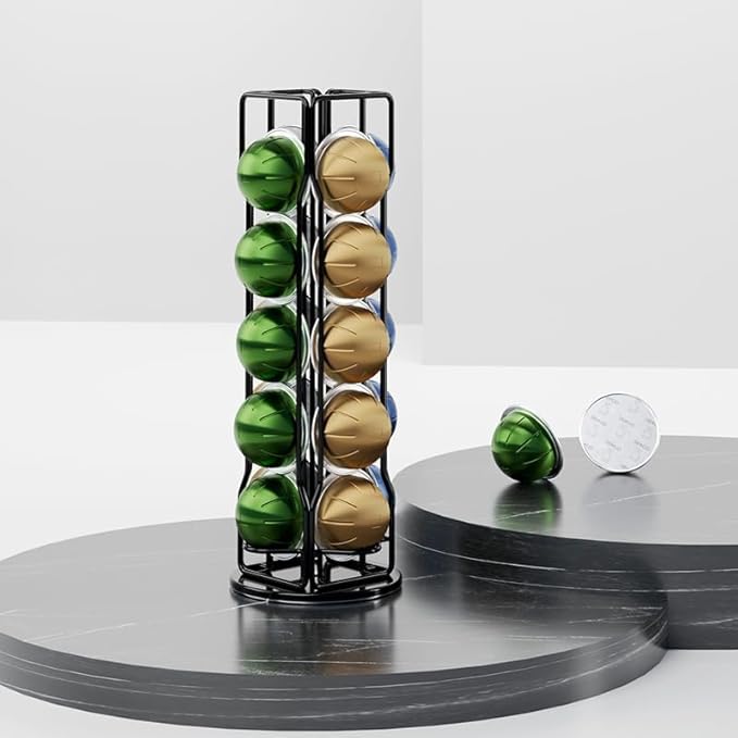 20 Vertuo Pods Coffee Pod Holder Compatible For Nespresso Vertuoline Stand Rack Holds Vertuo line Organizer Carousel 360-Degree Rotatable (Black)