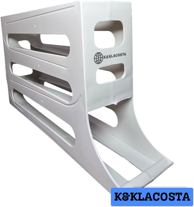 K&KLACOSTA 4 Tier Egg Tray, Automatic Egg Rolling Dispenser Rack for Storing Organizing Distributing and Rolling Eggs in Refrigerator Stackable, in Kitchens, Cabinets, Dining Tables (White)
